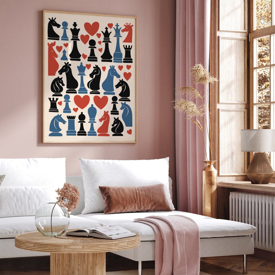 Retro Lets Play Chesschess Wall Decor Chessboard Artwork Chess Wall Hanging Strategy Game Art Modern Chess Print Geometric Chess Decor - Image 3