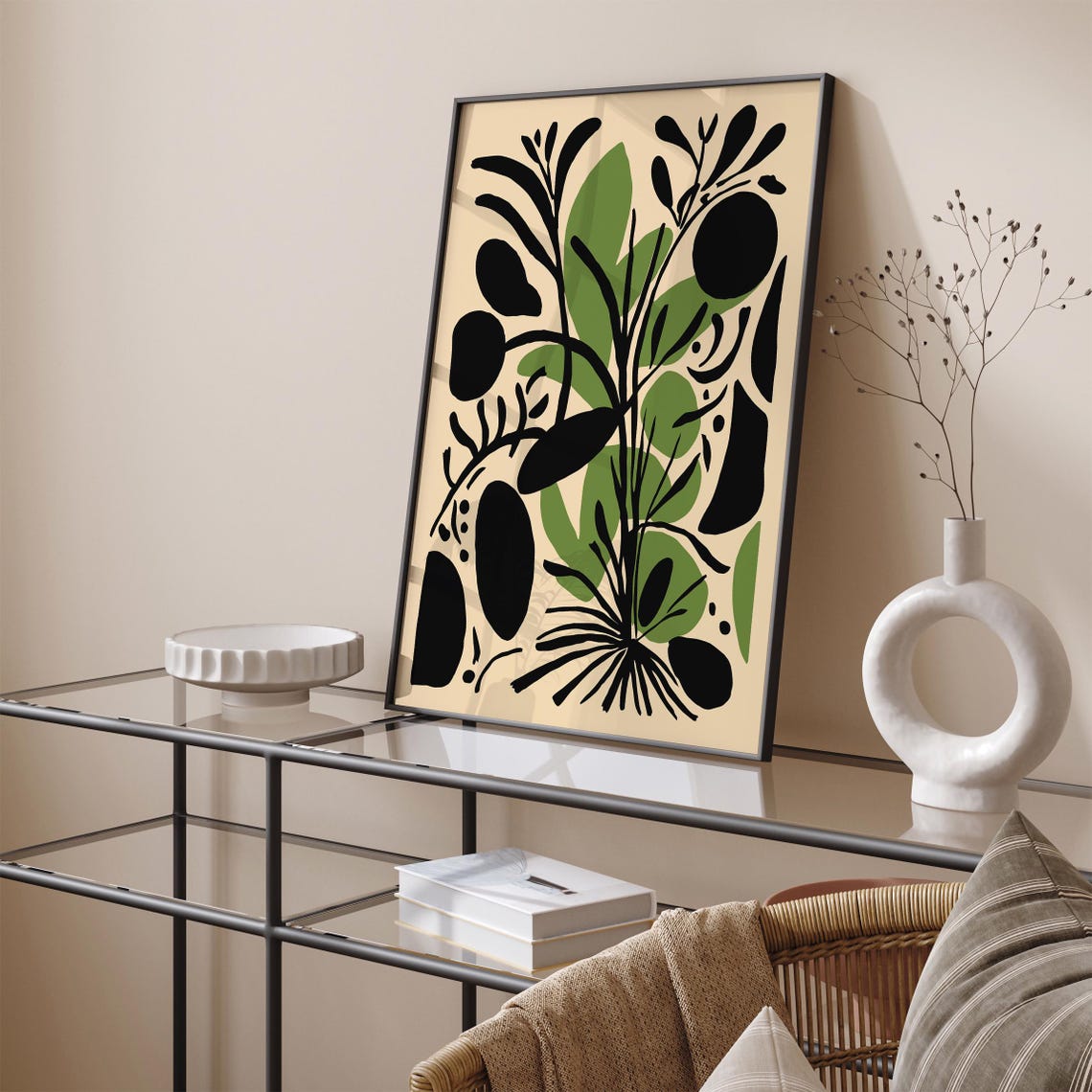 Abstract Botanical Black and Green Matisse Cutout Style Art Poster - Image 6