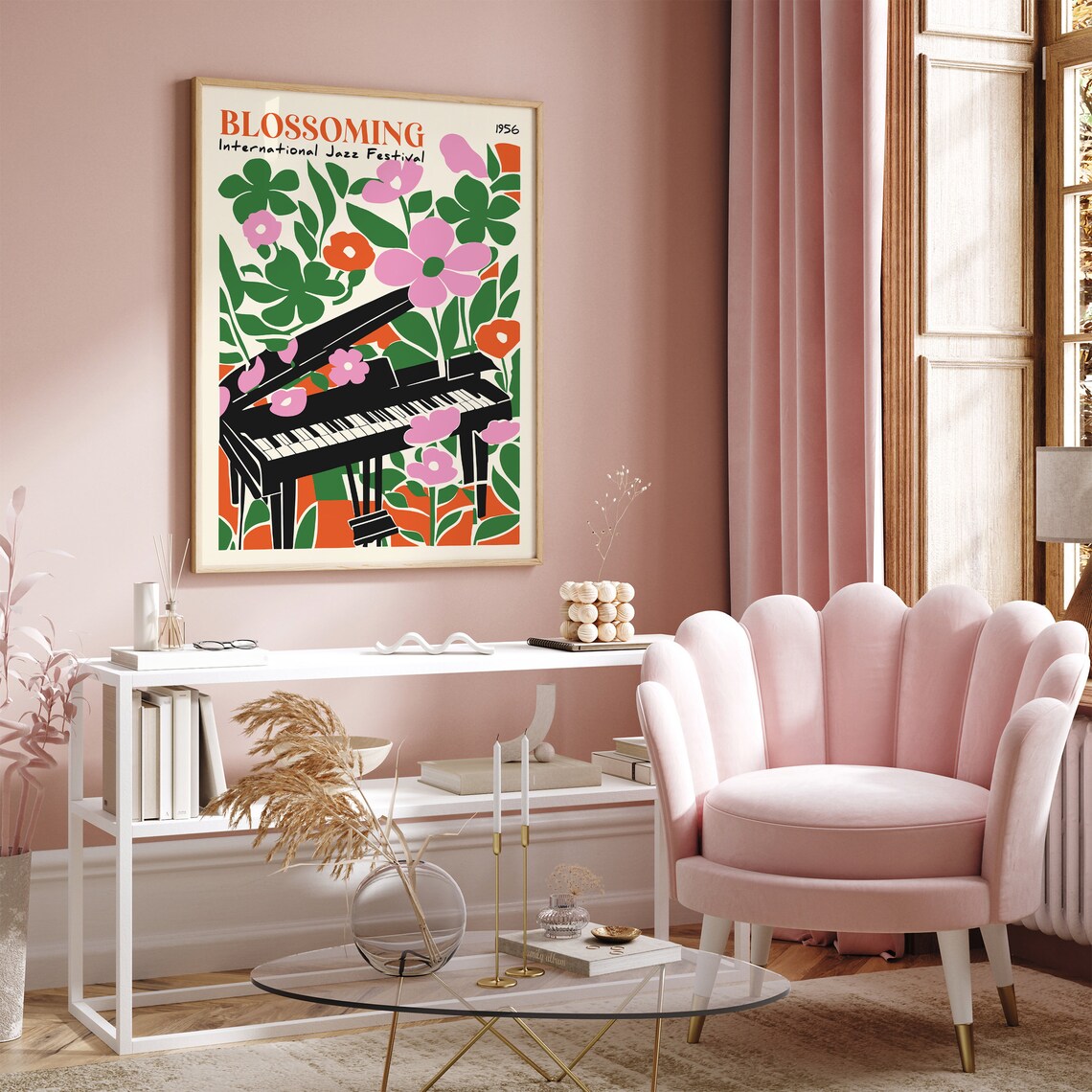 Blossoming 1956 International Jazz Festival Piano Flowers Poster - Image 6