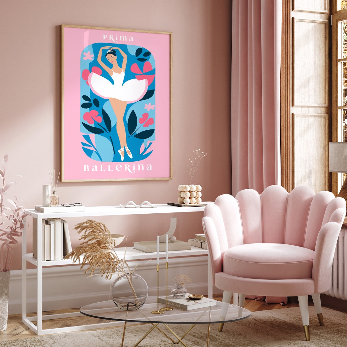 Prima Ballerina Pink Ballet Dancer Floral Nursery Wall Poster - Image 3
