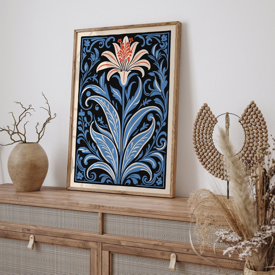 Blue Victorian Lily Black Art Nouveau Dramatic Botanical Art Poster - Image 4