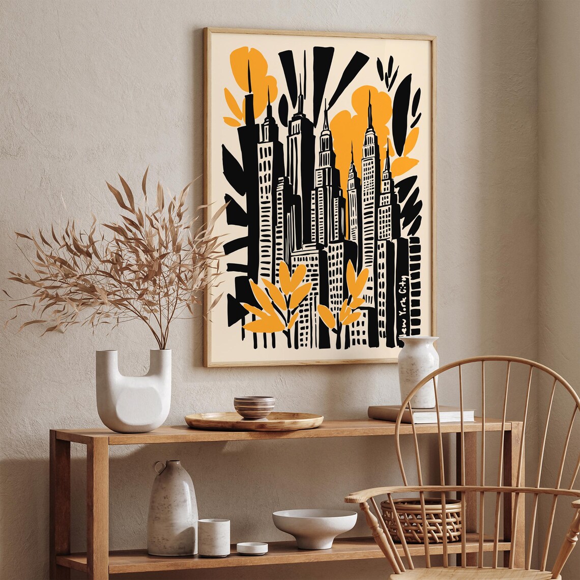 Abstract New York City Skyline Poster in Black and Golden Yellow - Image 2