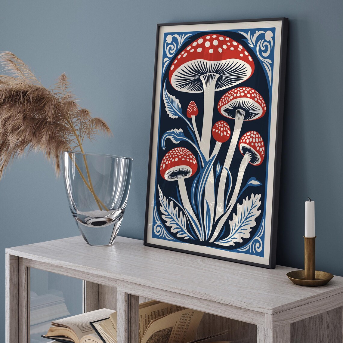 Vintage Amanita Muscaria Mushroom Linocut Botanical Decor Poster - Image 5