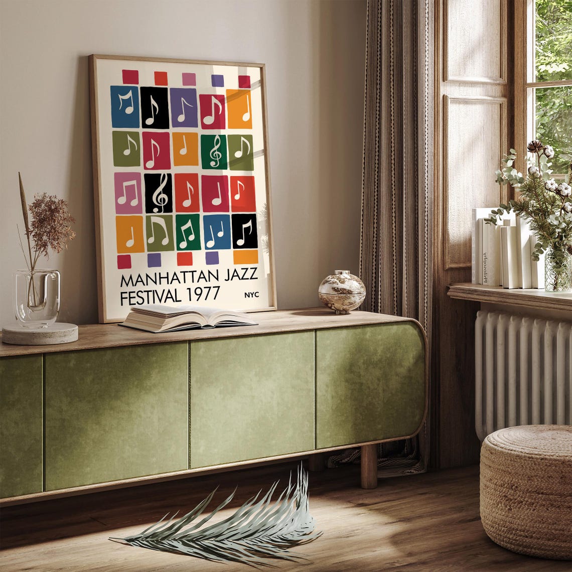 Manhattan Jazz Festival 1977 NYC Music Notes Grid Art Poster - Image 3