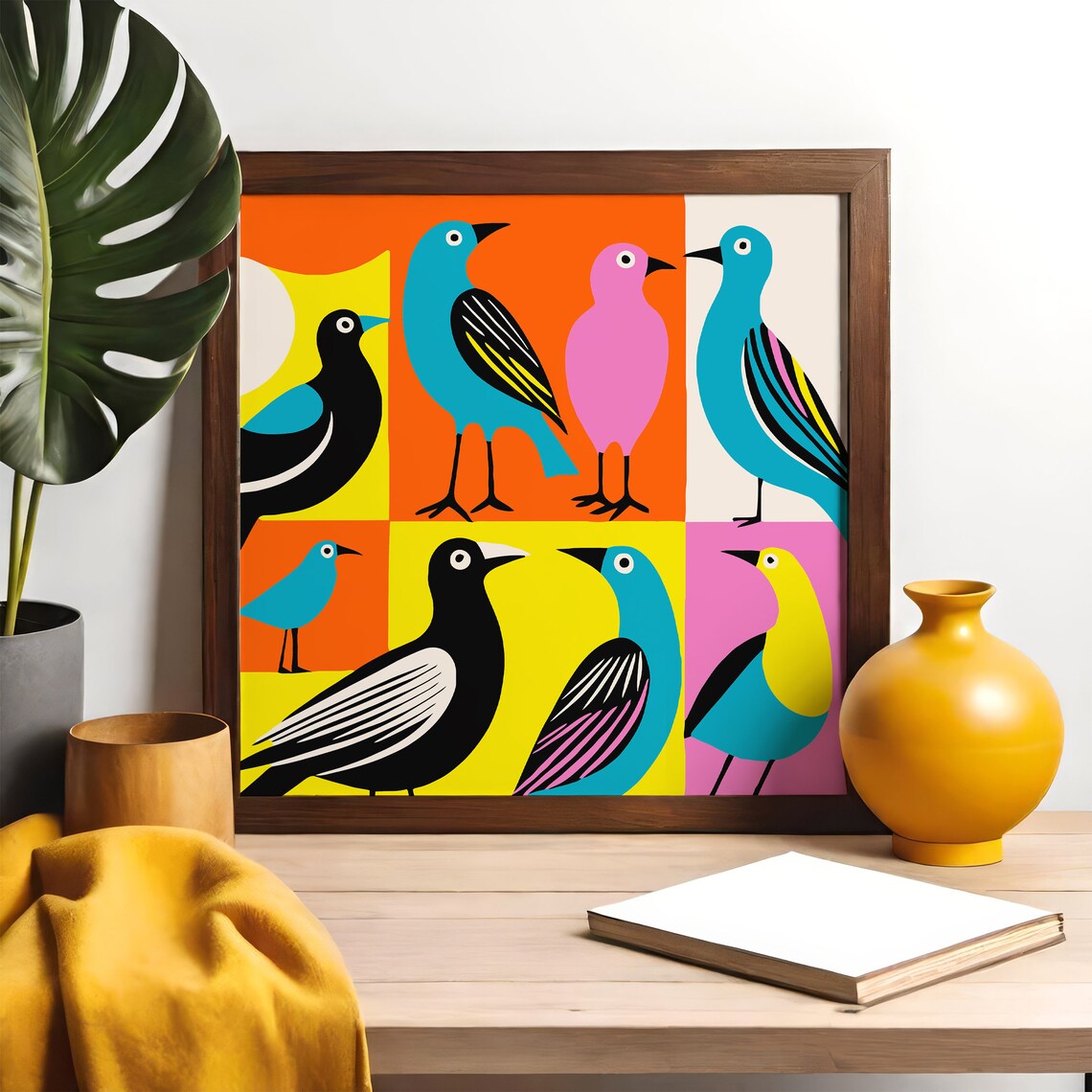 Pop Art Colorful Birds Grid Mid Century Modern Square Poster - Image 4