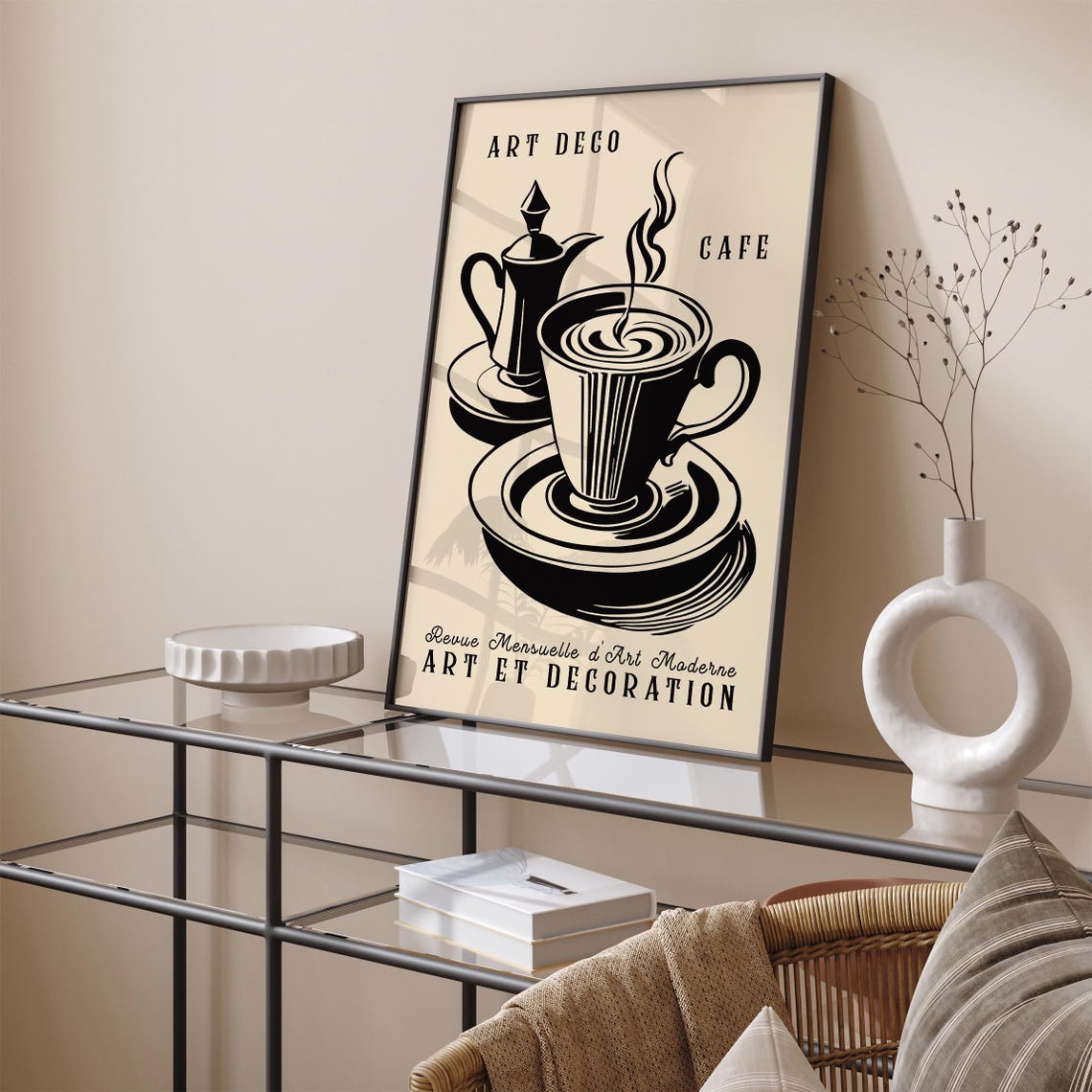 Art Deco Cafe Coffee Pot Cup Black Beige Vintage Kitchen Poster - Image 4