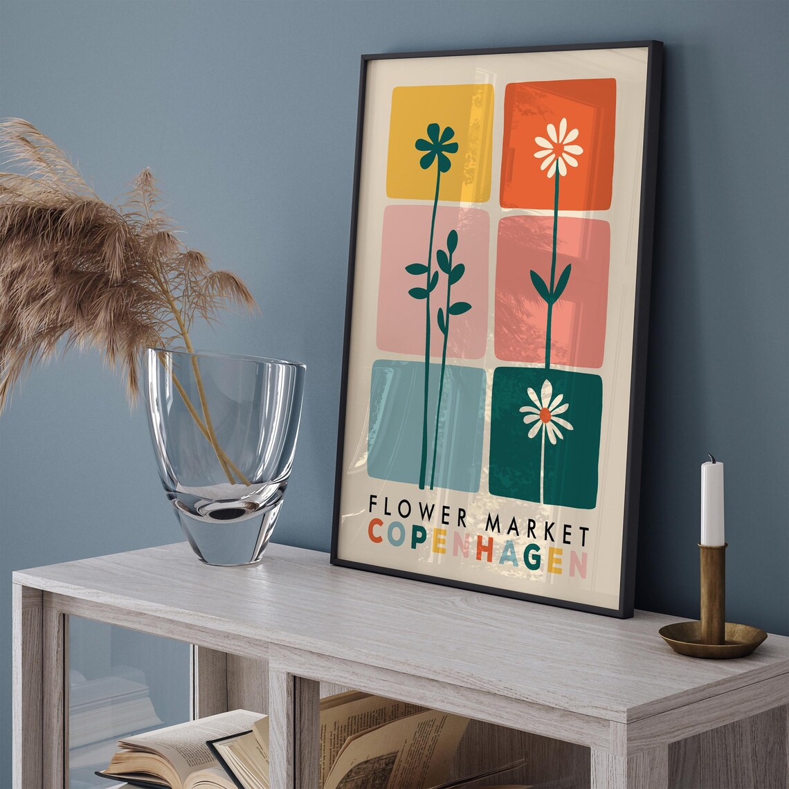 Playful Flower Market Copenhagen Colorful Squares Floral Poster - Image 2