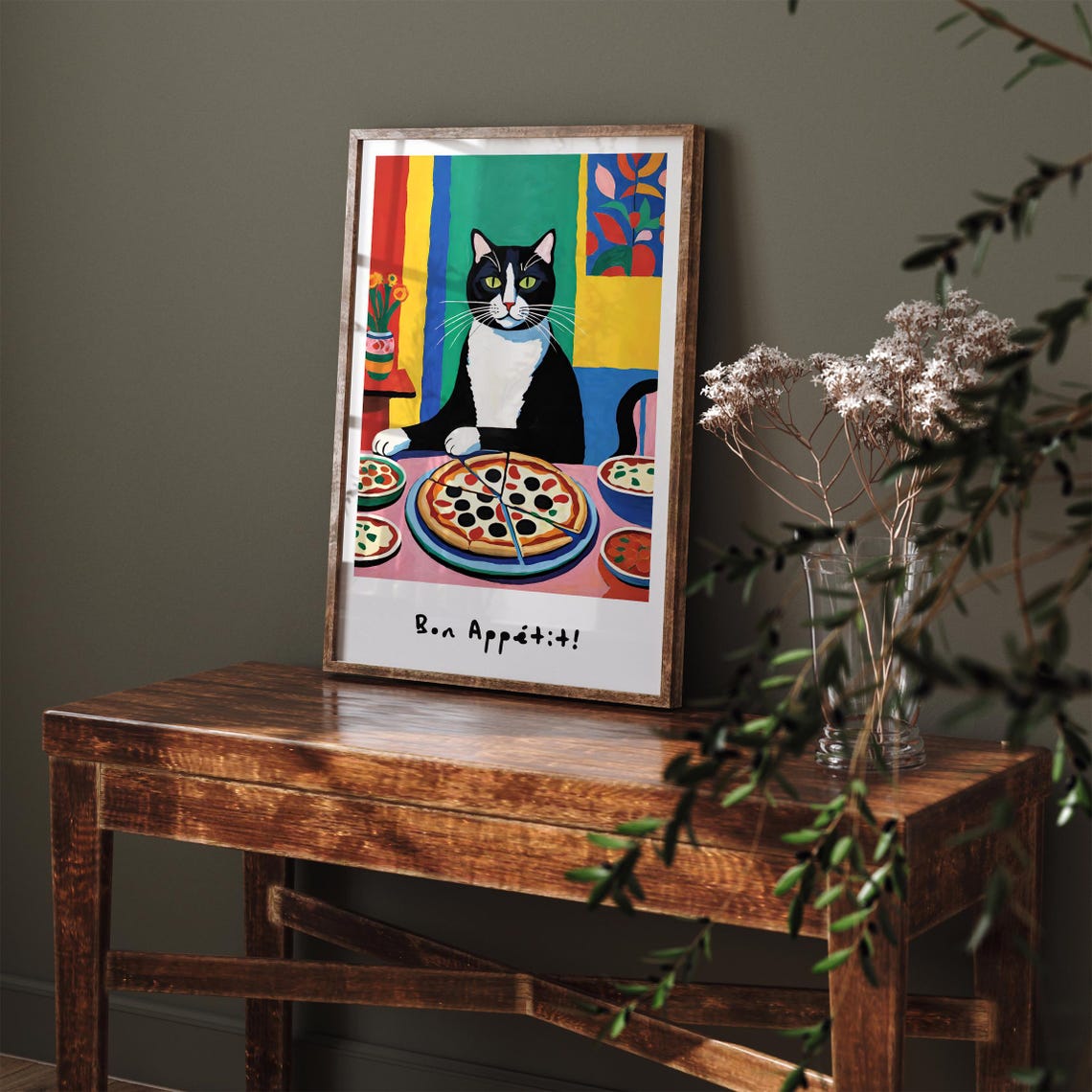 Bon Appetit Cat With Pizza Colorful Feline Kitchen Humor Poster - Image 5