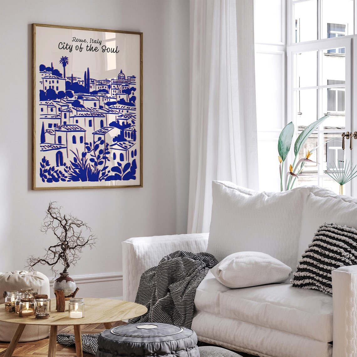 Rome Italy City of the Soul Blue Monochrome Skyline Travel Poster - Image 3