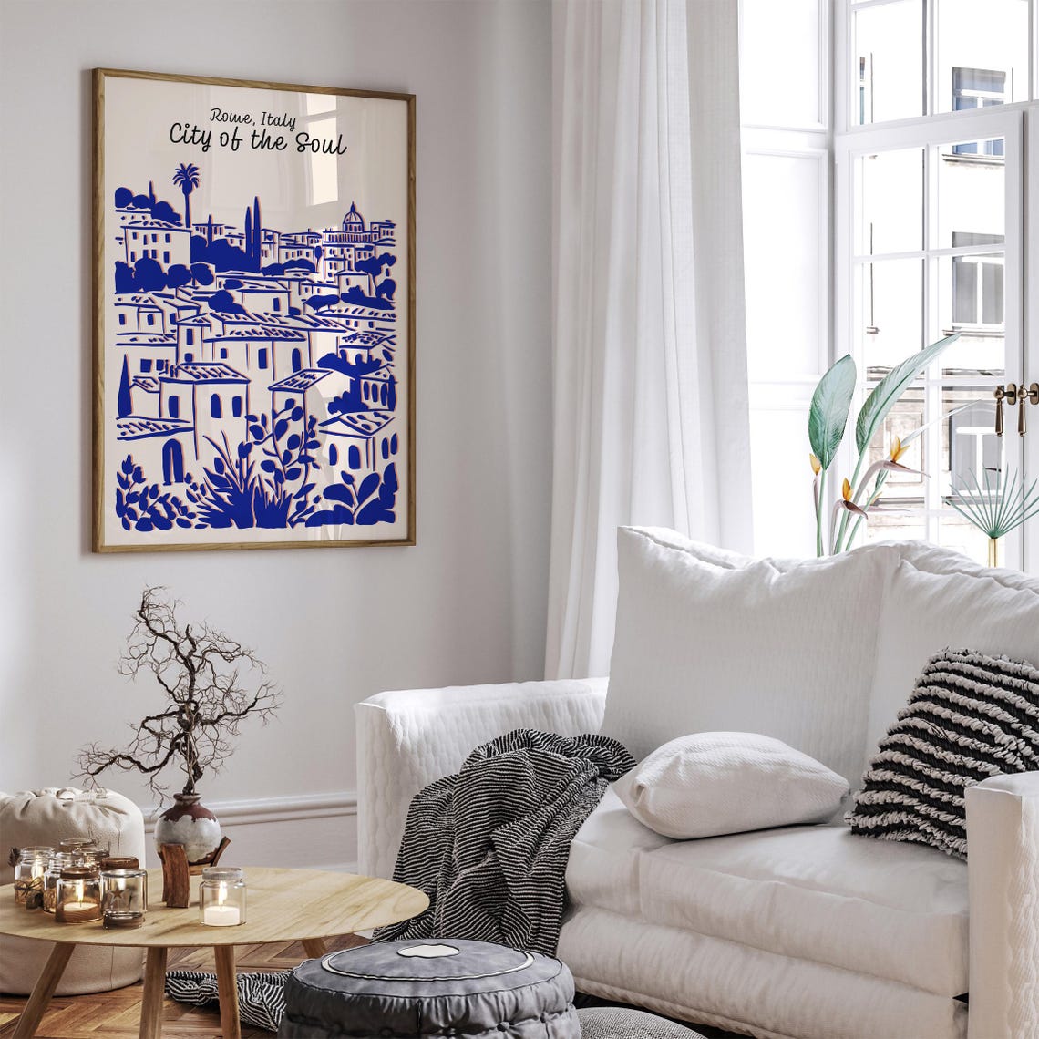 Rome Italy Cityscape Poster Vintage Travel Art Print Blue Monochrome Home Decor Wall Art Italian Architecture Art City Of The Soul - Image 3
