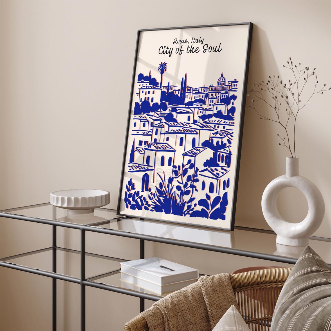 Rome Italy Cityscape Poster Vintage Travel Art Print Blue Monochrome Home Decor Wall Art Italian Architecture Art City Of The Soul - Image 2