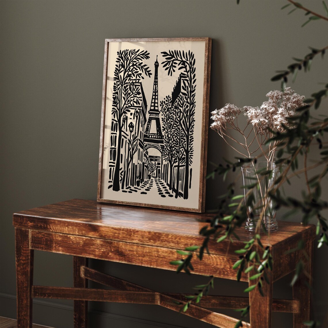 Eiffel Tower Paris Street Black Ink Cityscape Travel Art Poster - Image 3