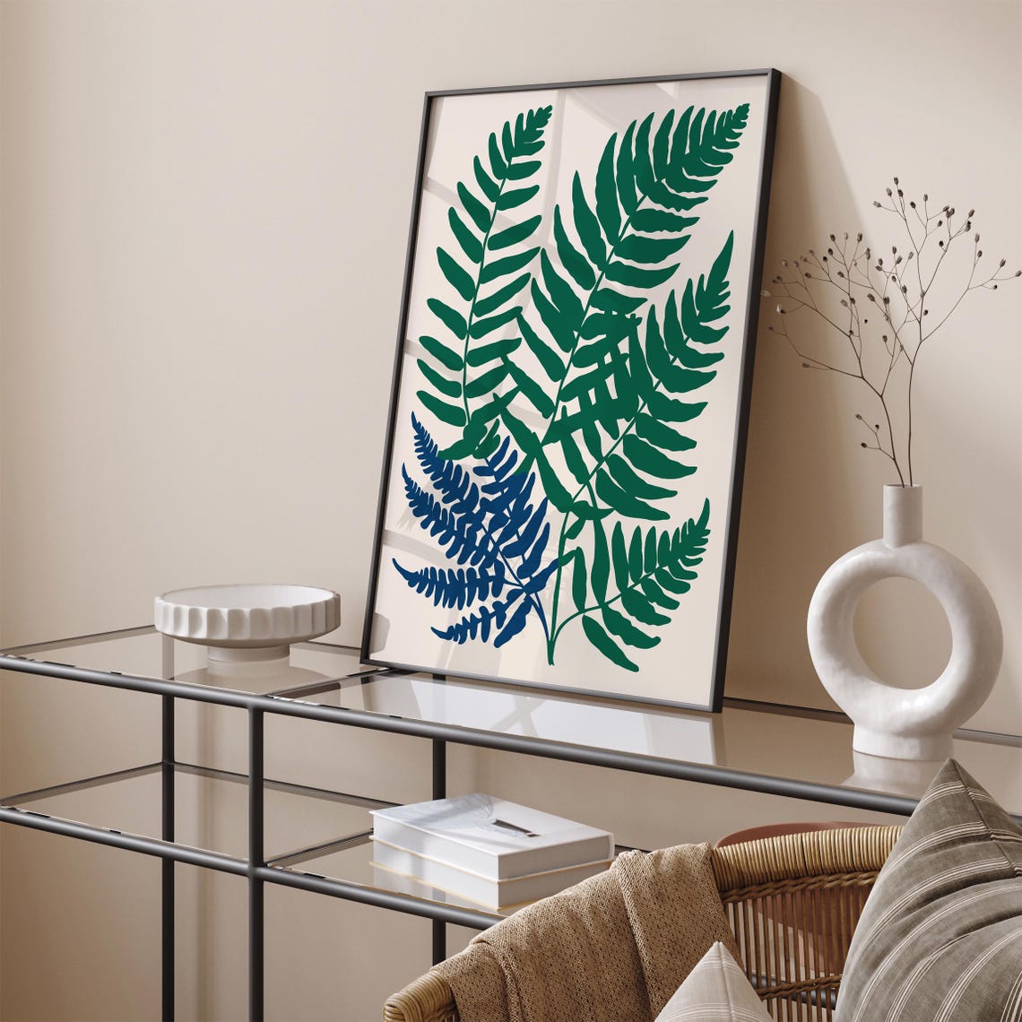 Green Fern Fronds Botanical Two Tone Layered Nature Decor Poster - Image 4