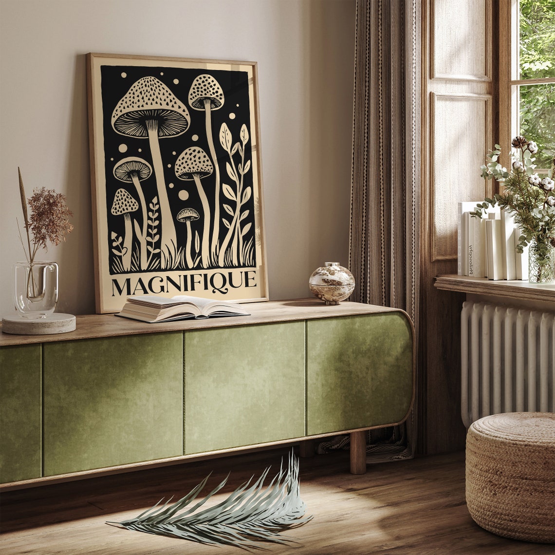 Magnifique Mushrooms Black Cream Vintage Botanical Art Poster - Image 3