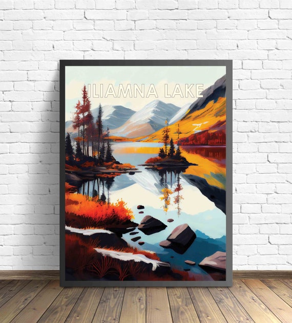 Iliamna Lake Retro Art Print Iliamna Lake Wall Art Illustration Iliamna Lake Vintage 1960s Design Poster Artwork