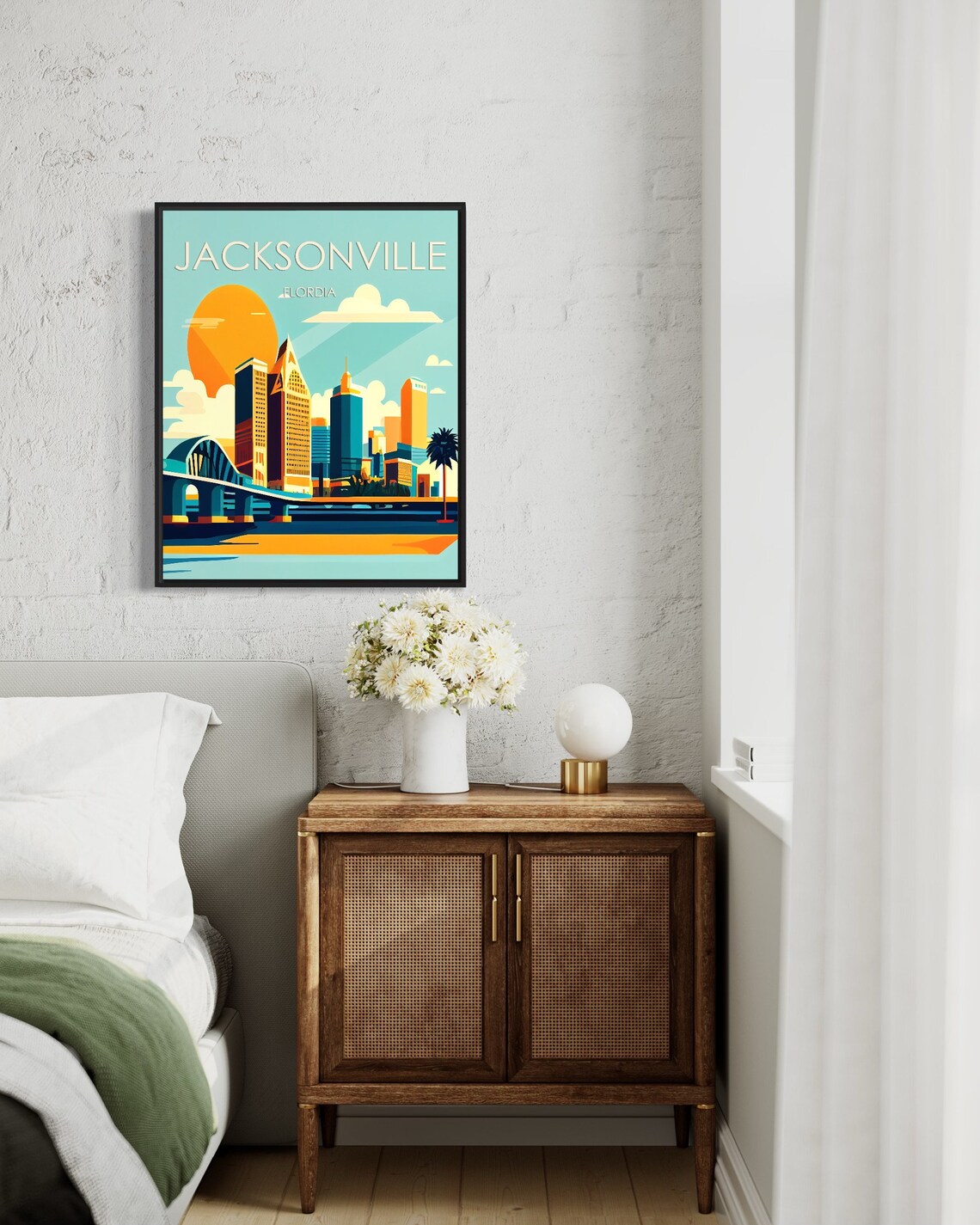 Jacksonville Florida Retro Sunset Skyline Bridge Travel Poster - Image 3