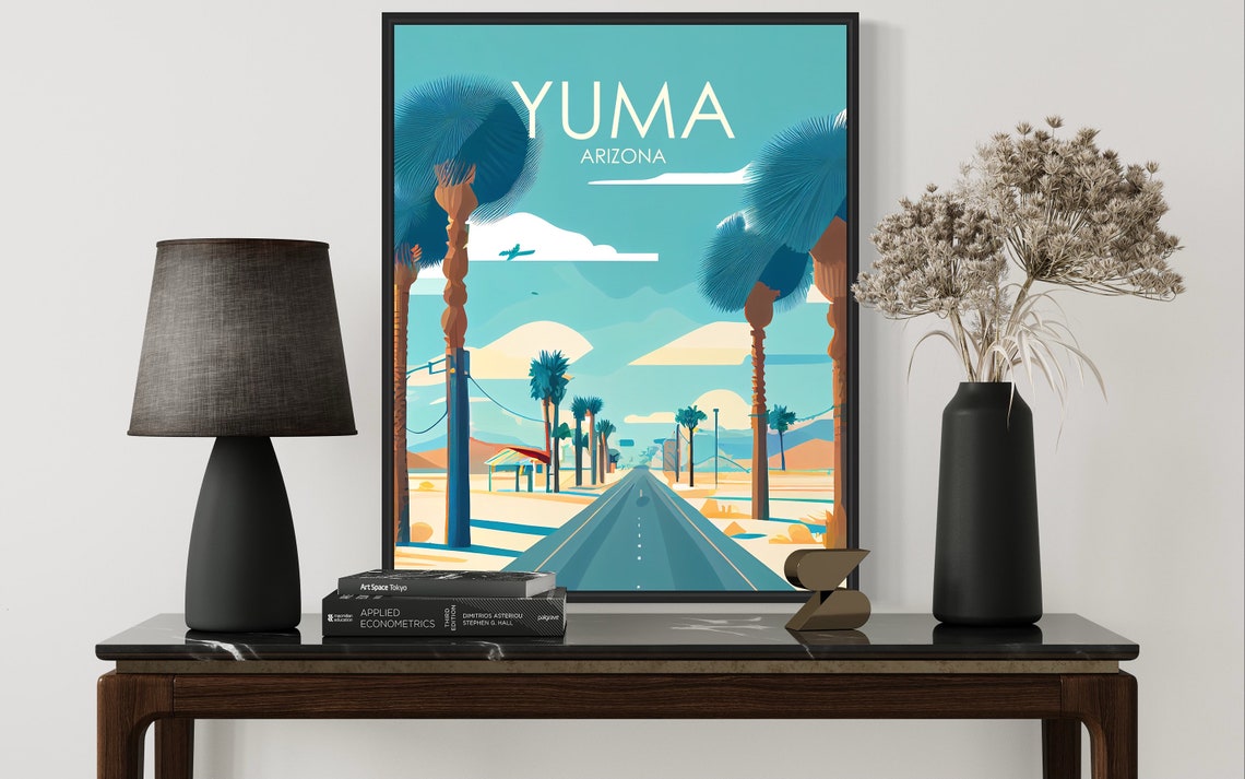 Yuma Arizona Palm Lined Desert Highway Retro Travel Art Poster - Image 3