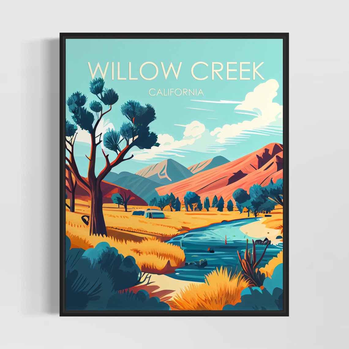 Willow Creek California Desert River Joshua Trees Landscape Poster