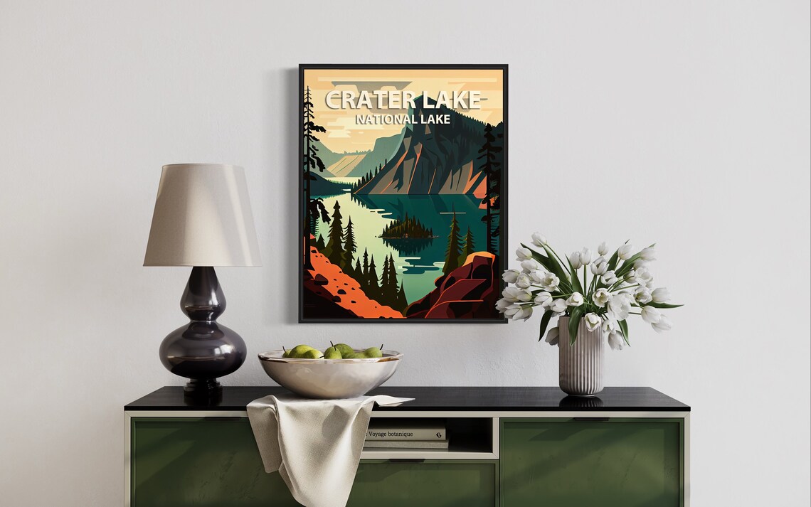 Crater Lake Deep Blue Caldera Pine Forest Scenic Travel Poster - Image 2