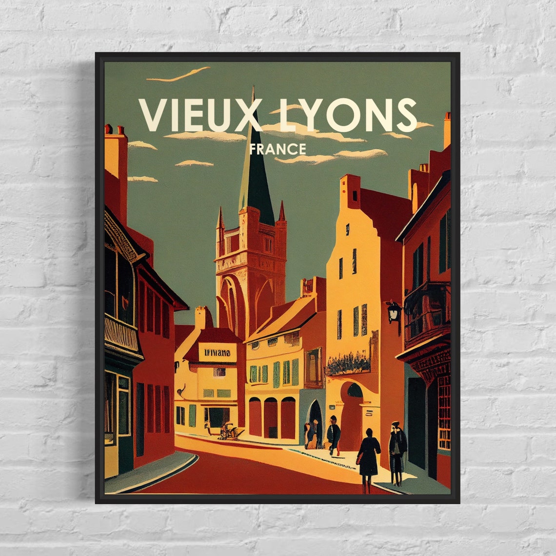 Vieux Lyons France Retro Art Print Vieux Lyons France Wall Art Illustration Vieux Lyons France Vintage Minimal Design Poster
