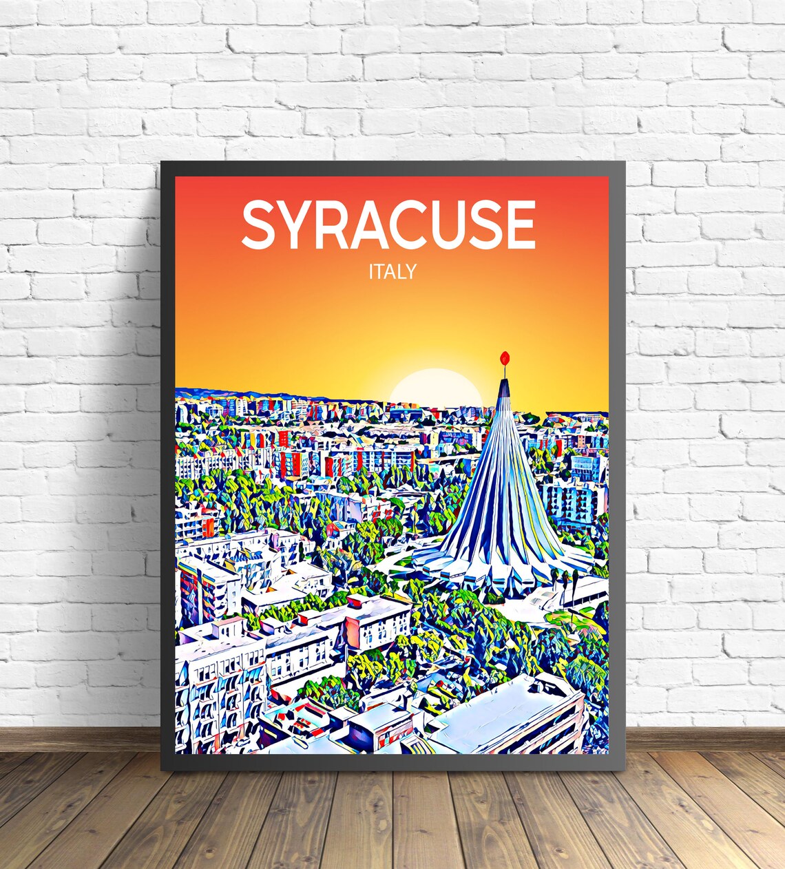 Syracuse Italy Sunset Skyline Landmark Sanctuary City Art Poster