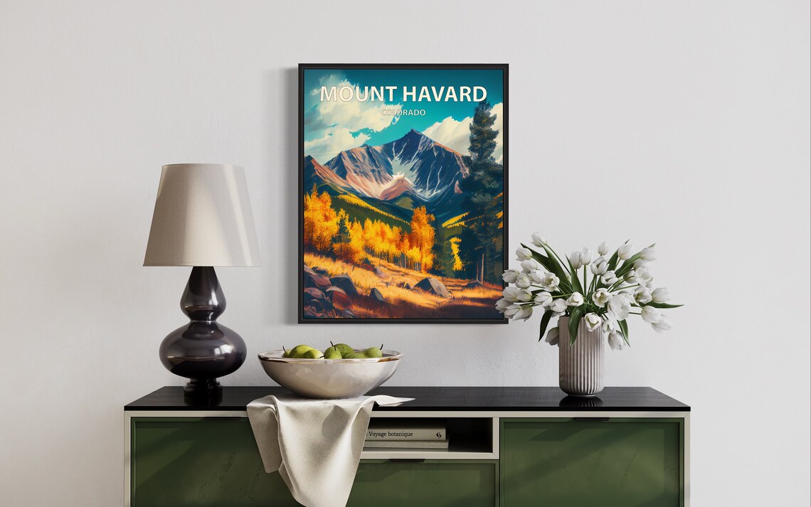 Mount Havard Colorado Golden Aspen Meadow Rocky Peak Travel Poster - Image 3