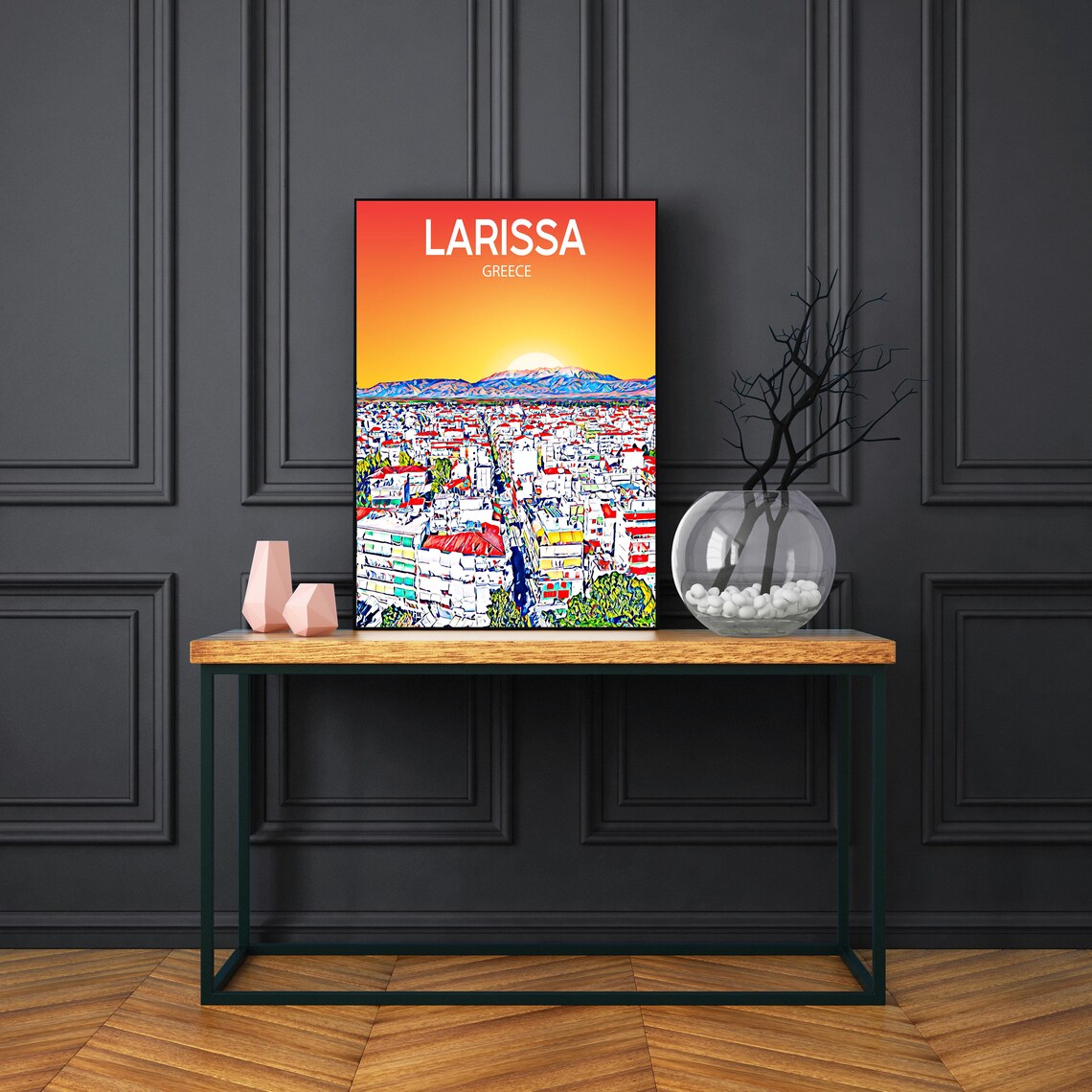 Larissa Greece Sunset Skyline Mountain View Travel Poster Art - Image 3
