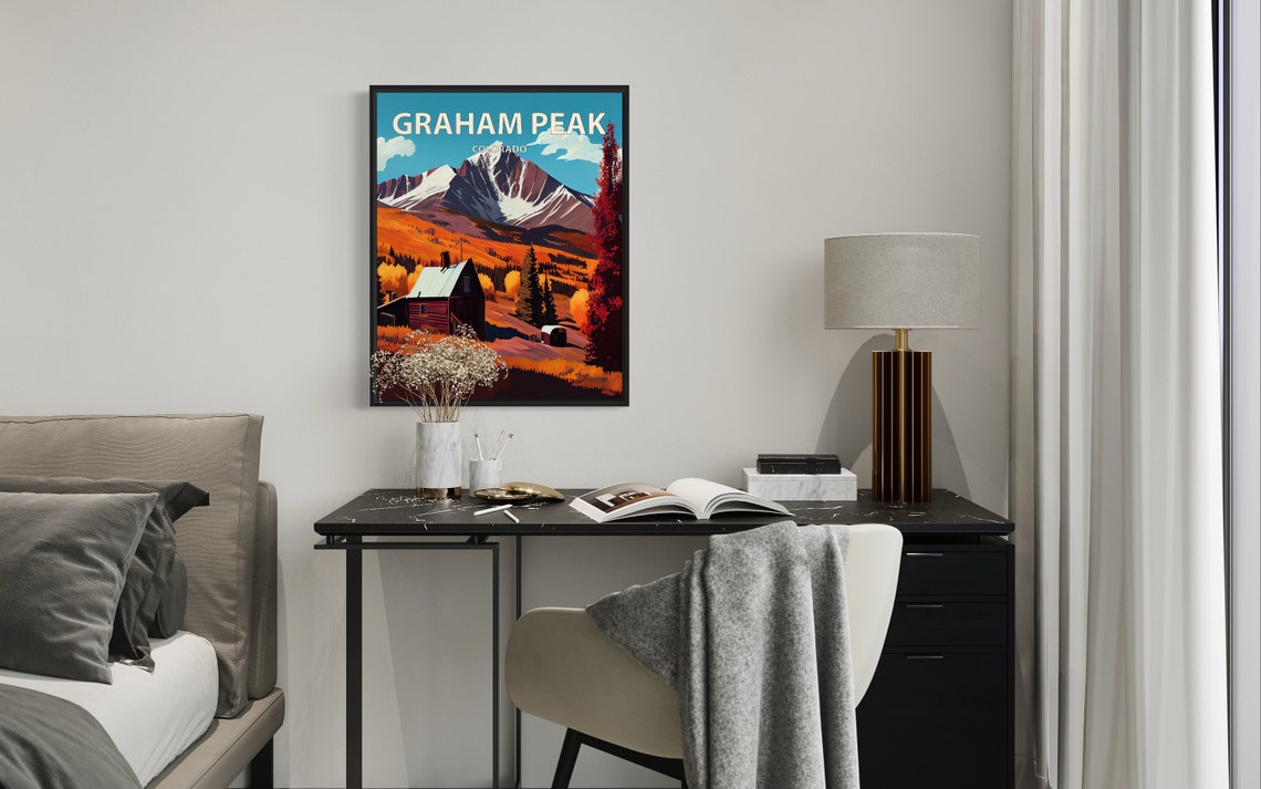 Graham Peak Colorado Snowy Summits Red Barn Fall Meadow Poster - Image 2