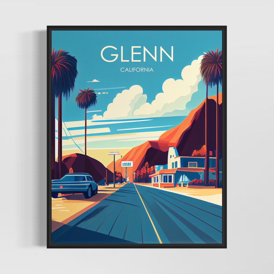 Glenn California Sunny Open Highway Palm Roadside Diner Poster
