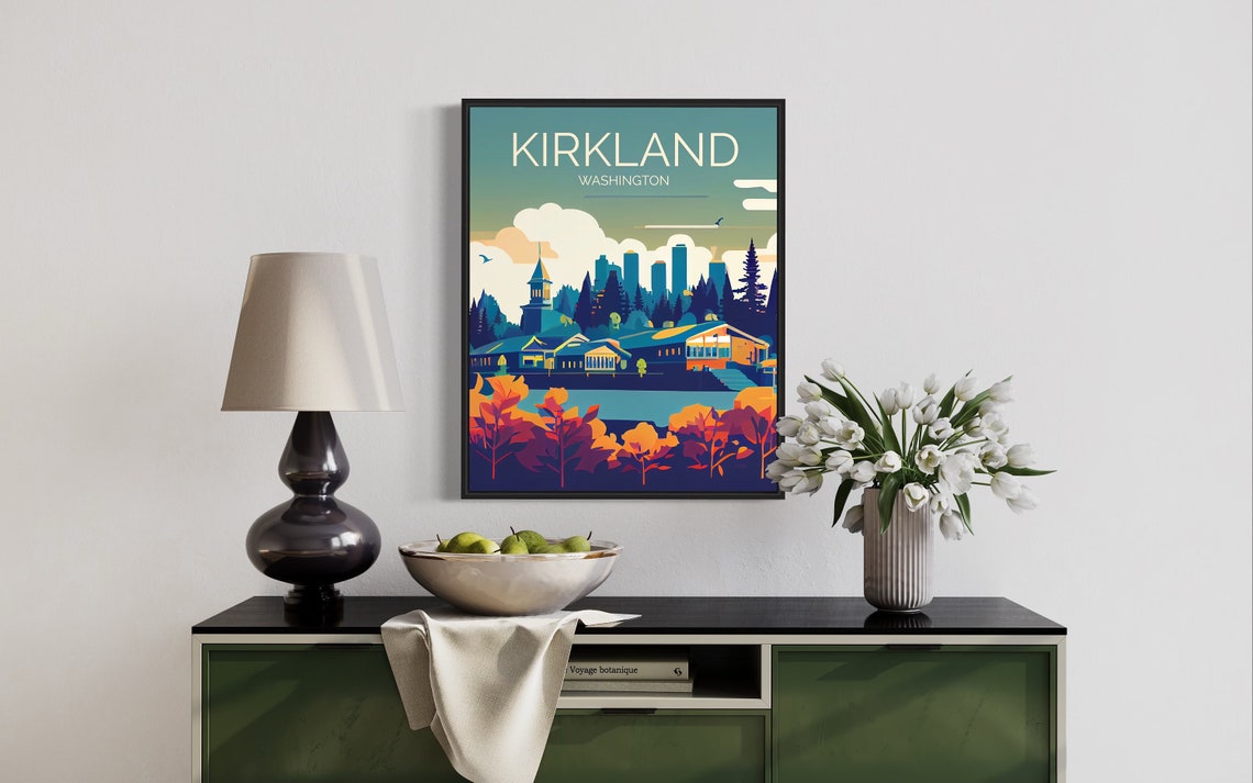 Kirkland Washington Lakefront Skyline With Autumn Foliage Poster - Image 2