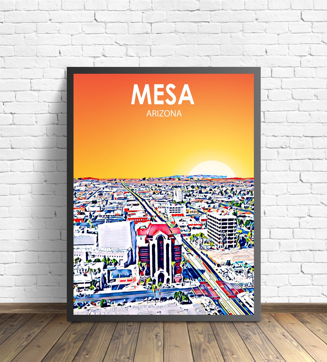 Framed Mesa Arizona Colorful Sunset Skyline City Travel Poster