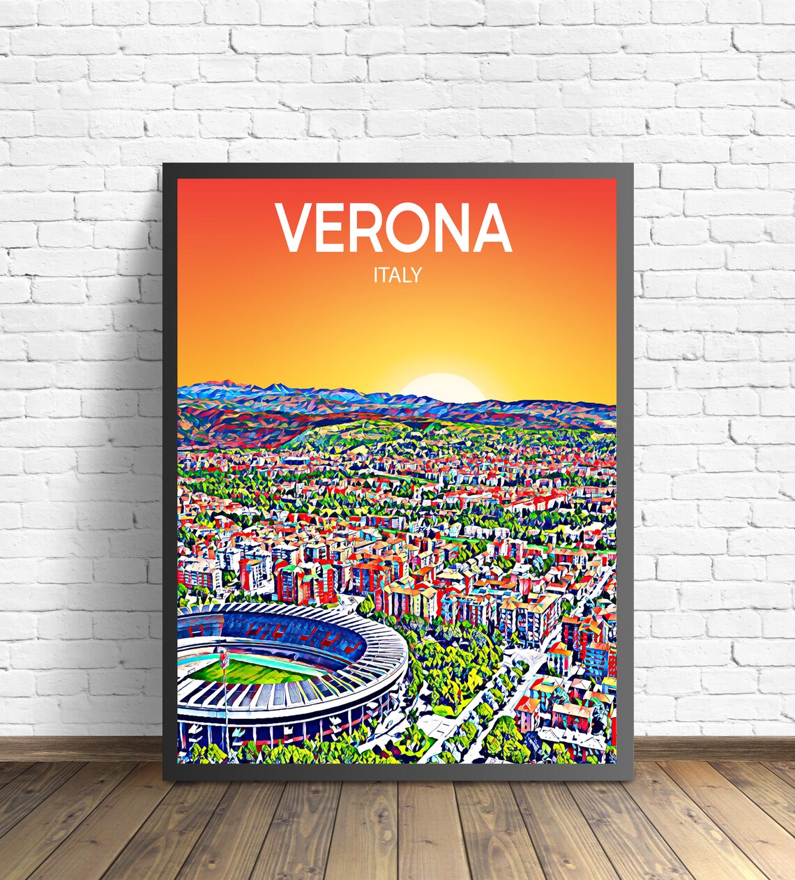 Verona Italy Sunset Arena Cityscape Colorful Italian Travel Poster