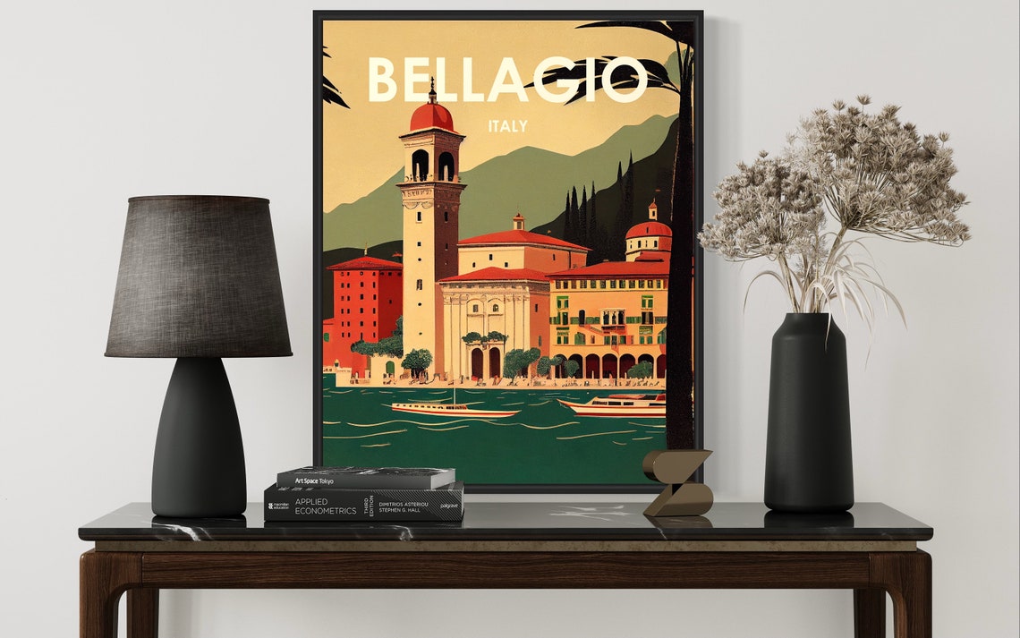 Bellagio Italy Poster with Lake Como Waterfront and Bell Tower - Image 3