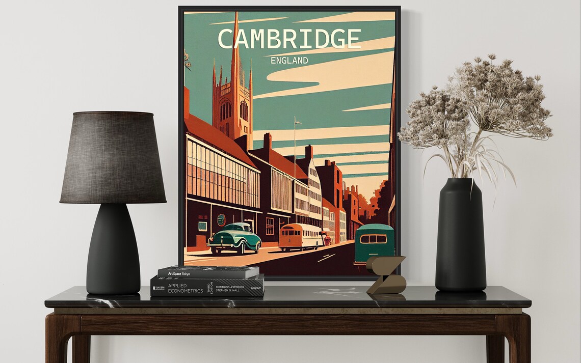 Cambridge England Historic Street College Town Retro Travel Poster - Image 2