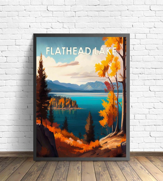 Flathead Lake Retro Art Print Flathead Lake Wall Art Illustration Flathead Lake Vintage 1960s Design Poster Artwork