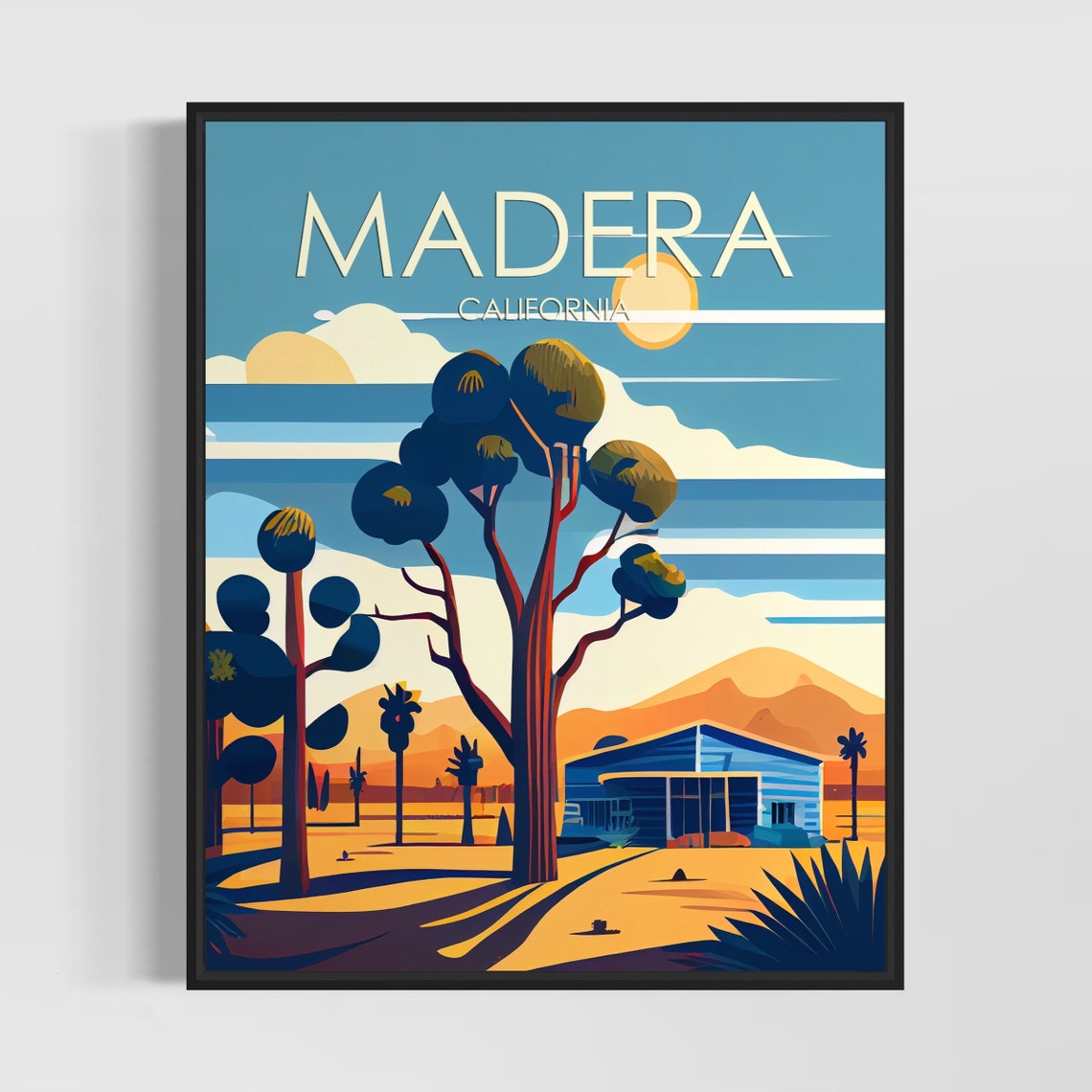 Madera California Desert Trees Vintage Building Retro Poster