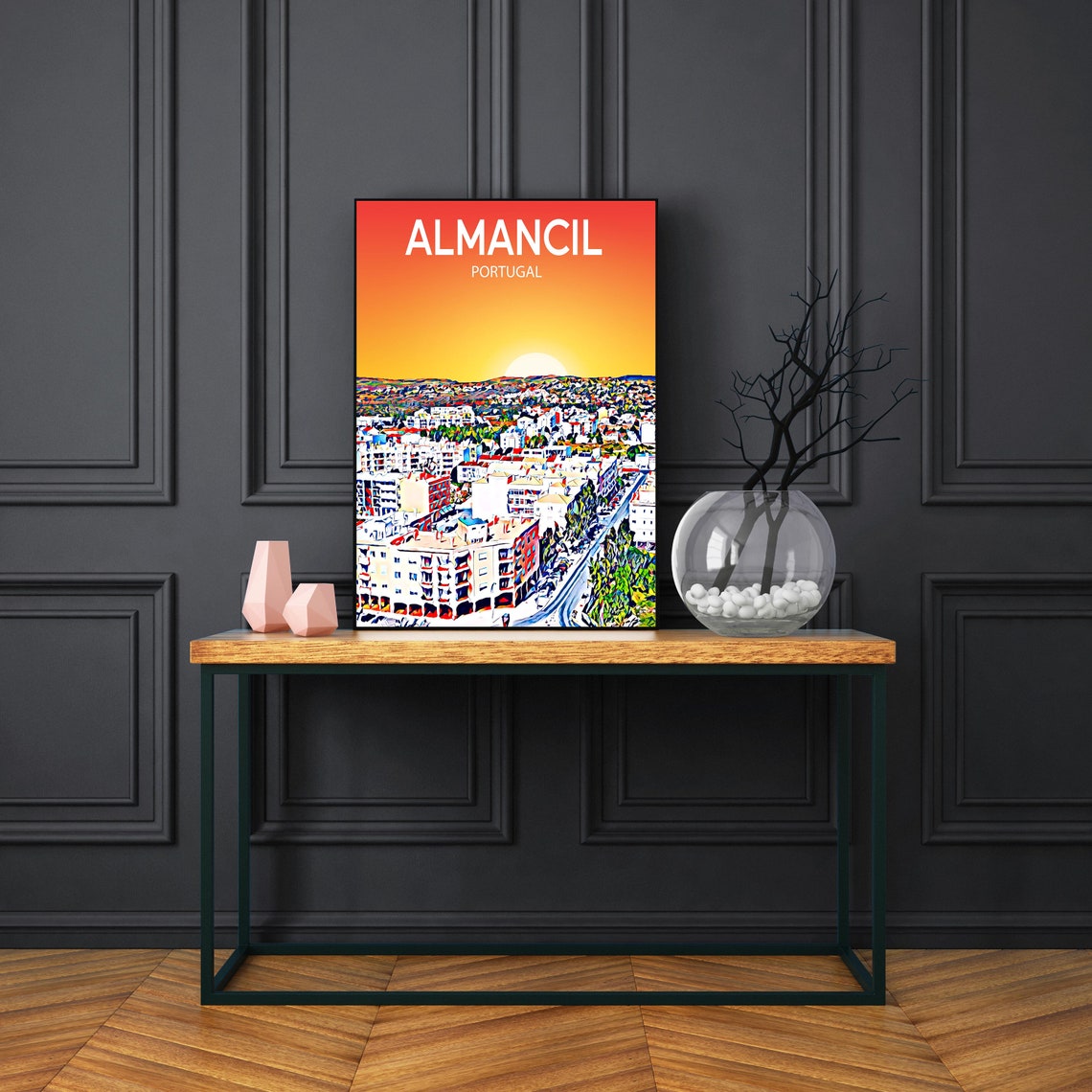 Almancil Portugal Sunset Skyline Sketch Art Travel Poster Gift - Image 3