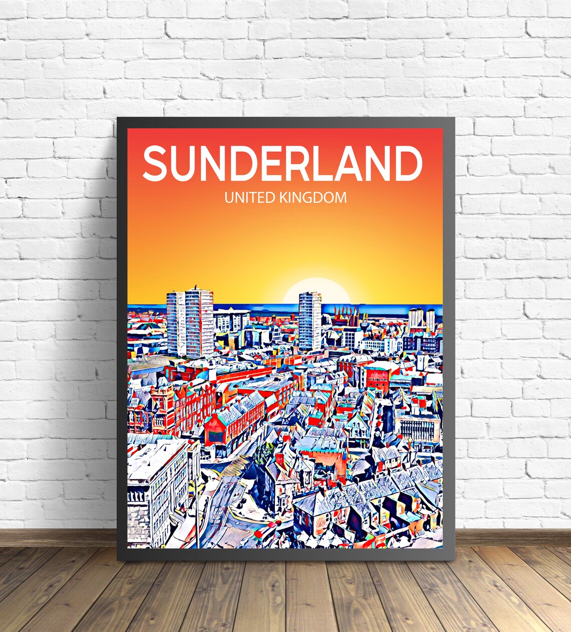 Sunderland United Kingdom Sunset Cityscape Colorful Skyline Art Poster