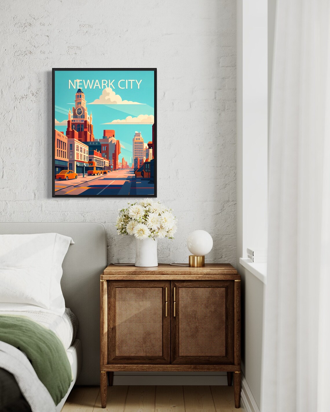 Newark City Historic Clock Tower Street Vintage Scene Poster - Image 3