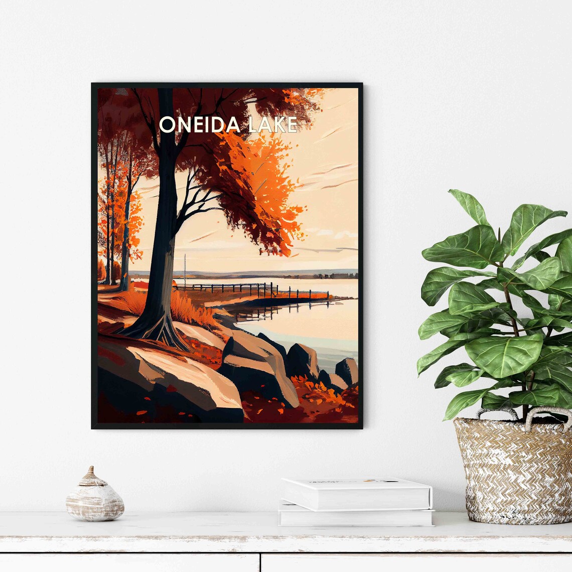 Oneida Lake New York Autumn Shoreline In 1960s Style Travel Poster - Image 3