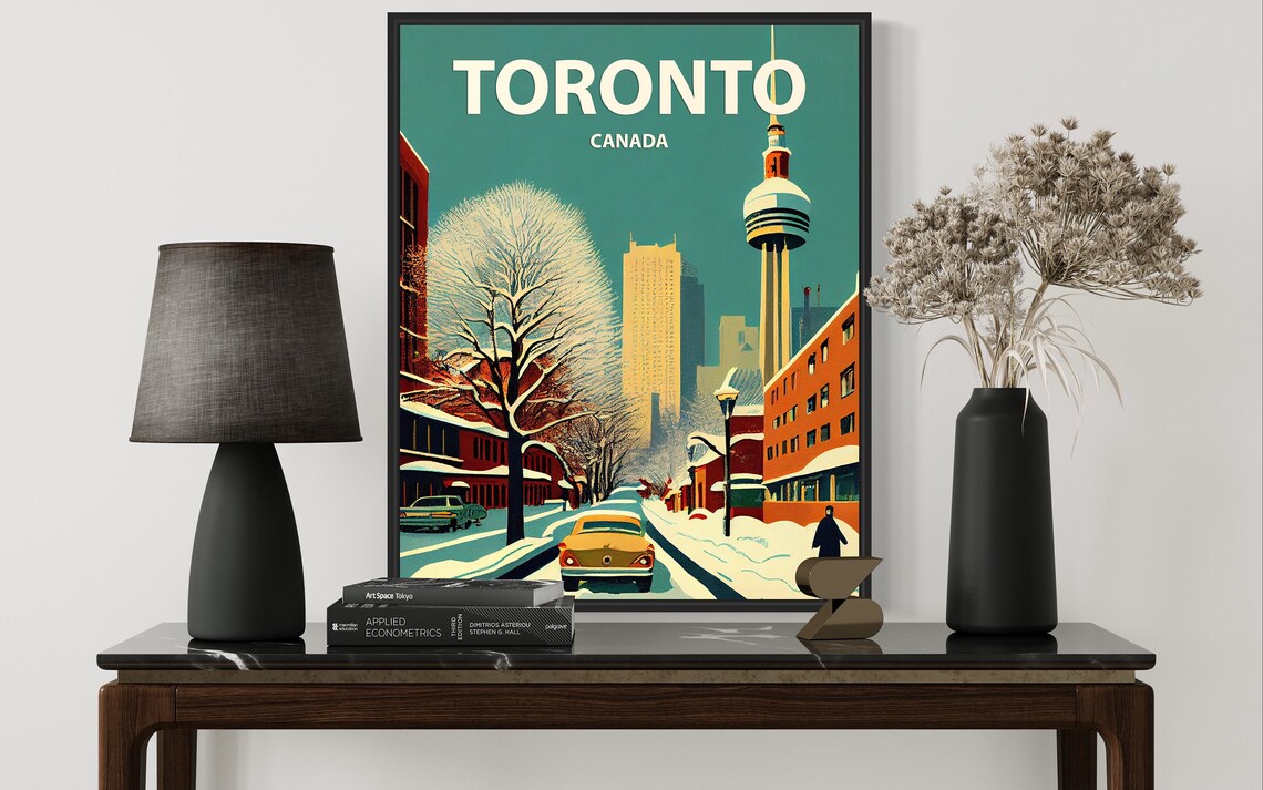 Toronto Canada CN Tower on Snowy Winter Street Retro Travel Poster - Image 2