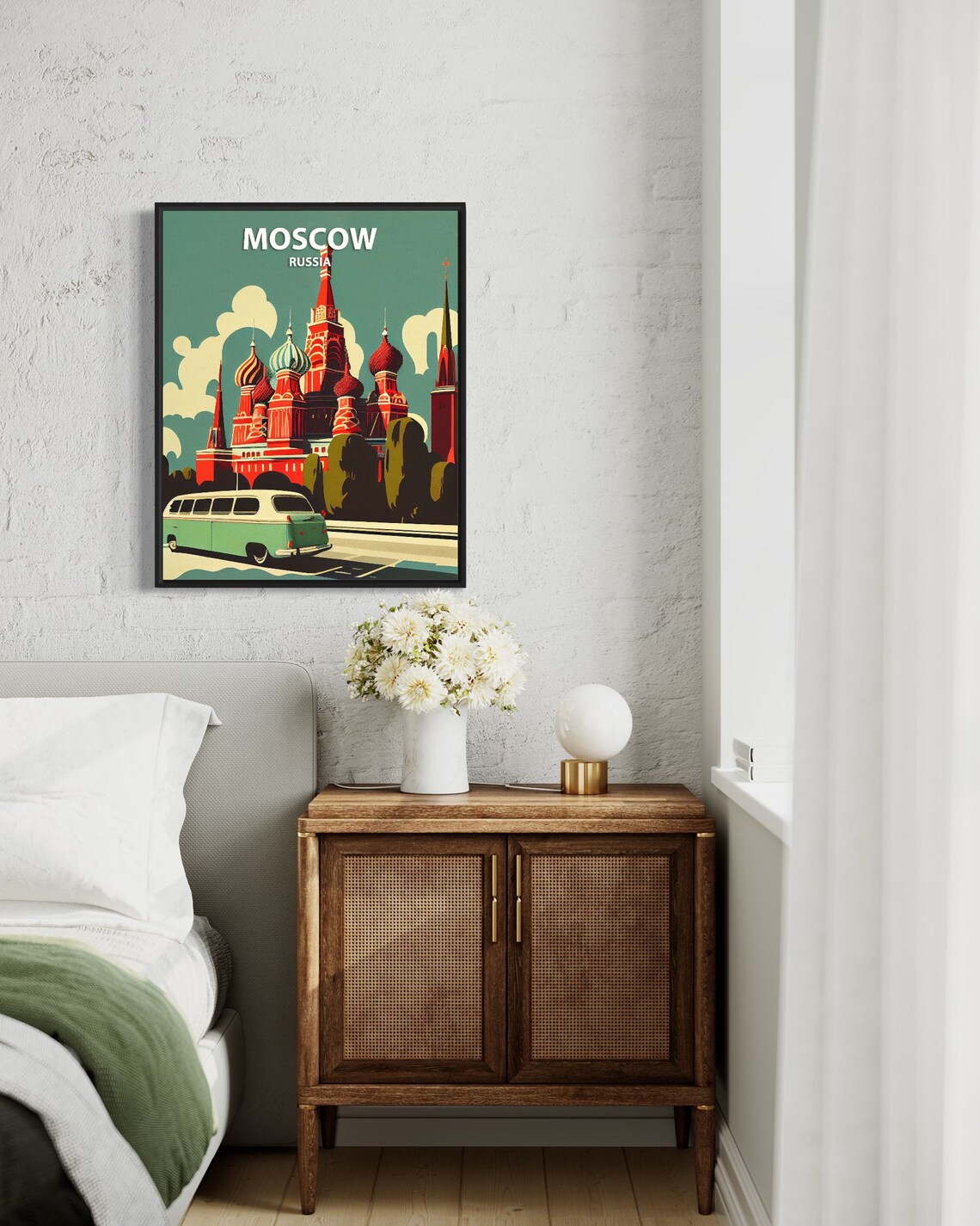 Moscow Russia Saint Basils Cathedral Vintage Bus Travel Poster - Image 2