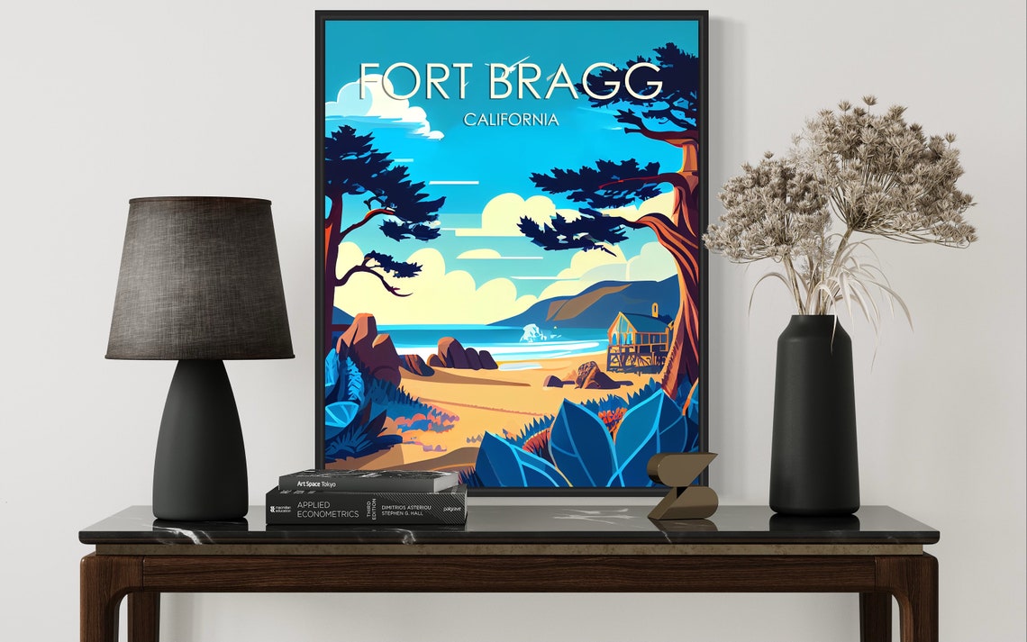 Fort Bragg California Coastal Beach Cypress Cliffs Vintage Poster - Image 3