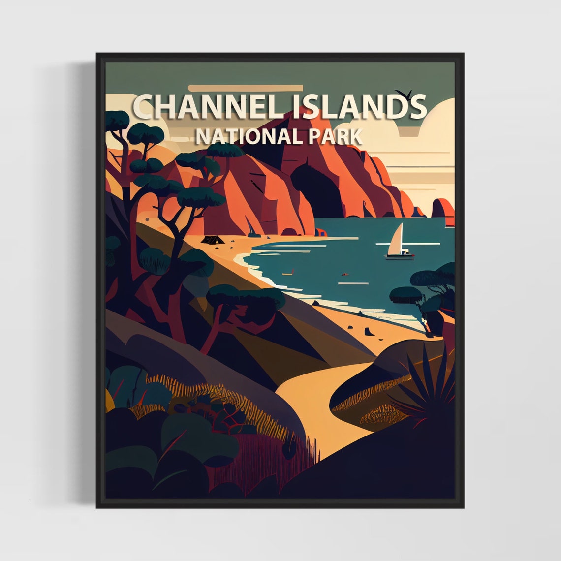 Channel Islands National Park Coastal Cliffs Sailboat Poster