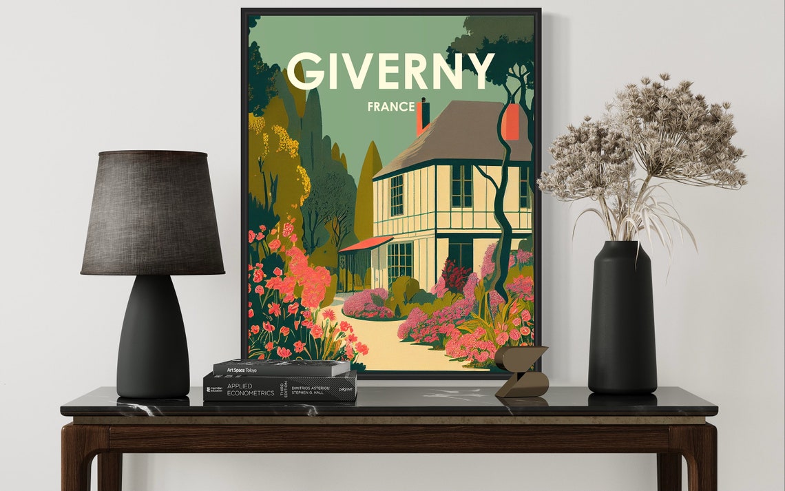 Giverny France Retro Art Print Giverny France Wall Art Illustration Giverny France Vintage Minimal Design Poster - Image 2
