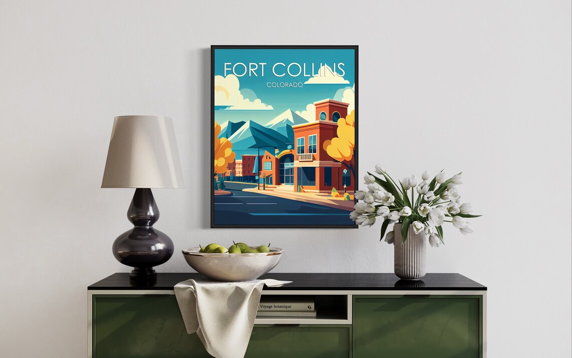 Fort Collins Colorado Retro Downtown Rocky Mountain View Poster - Image 2