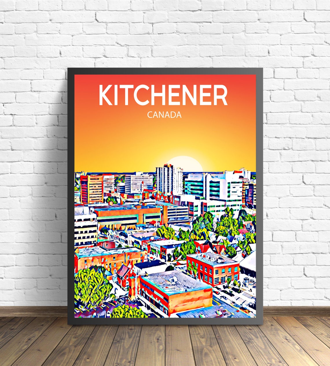 Kitchener Canada Sunset Skyline Vibrant Cityscape Art Poster