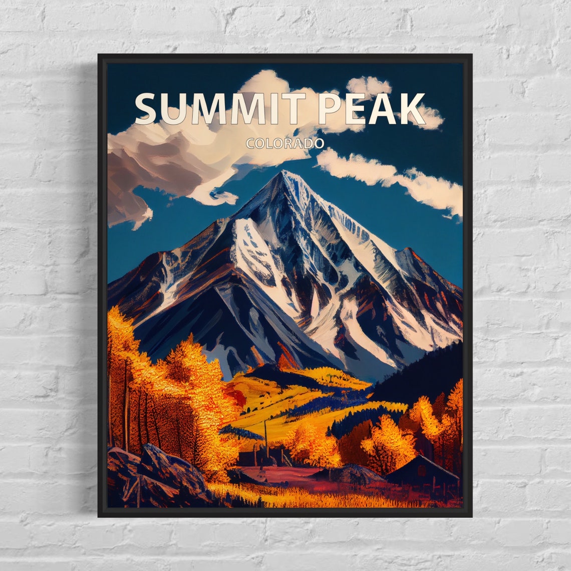 Summit Peak Colorado Snowcapped Mountain Autumn Forest Poster