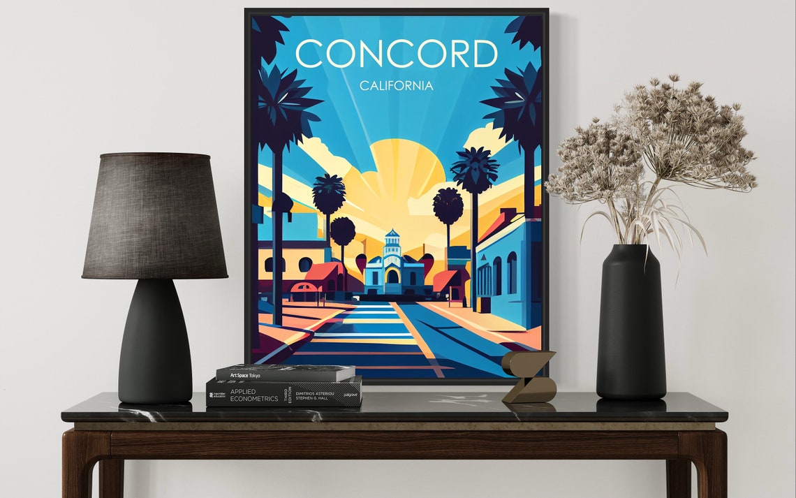 Concord California Retro Palm Tree Downtown Sunrise Travel Poster - Image 3