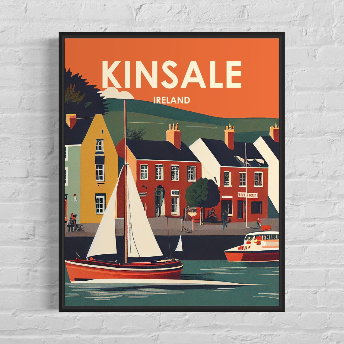 Kinsale Ireland Colourful Harbour Sailboat Retro Travel Poster